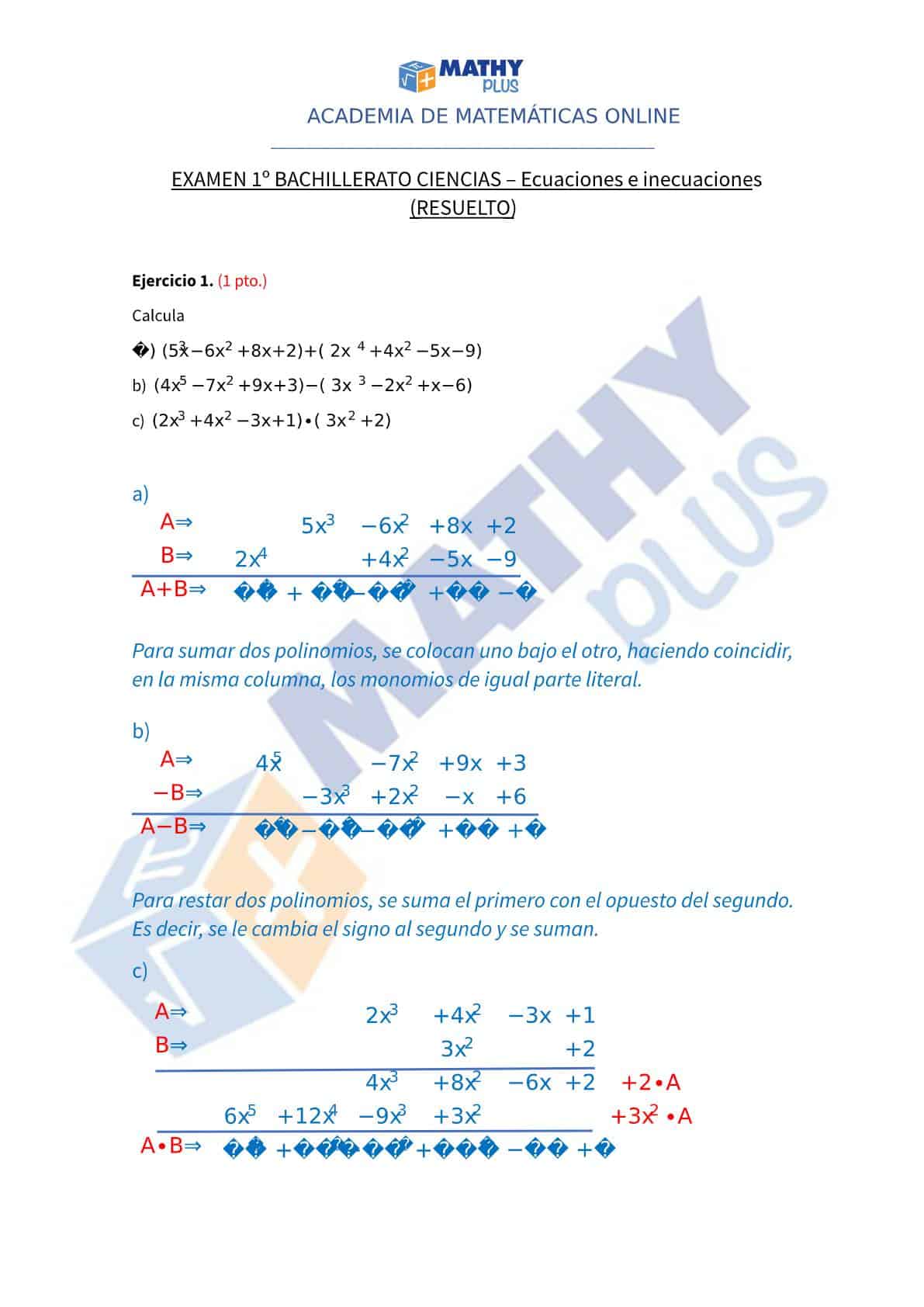 Examen resuelto ecuaciones e inecuaciones bachillerato